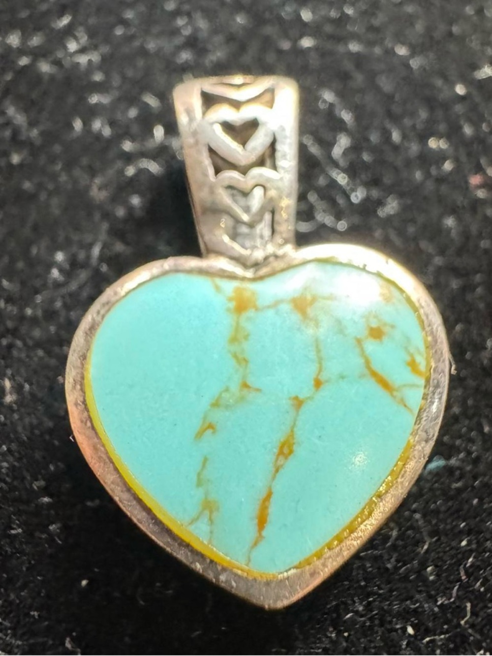 Vintage 925 Sterling Silver Turquoise Heart Pendant